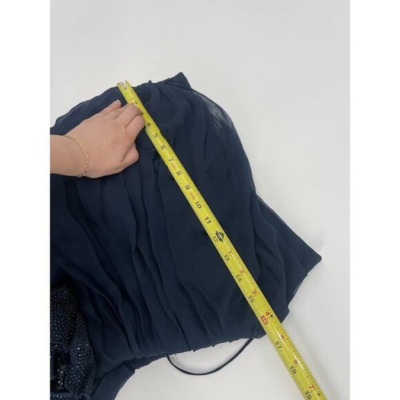 Oscar de la Renta Strapless Floral Appliqué Gown Navy Long Maxi Dress Crystal - Picture 11 of 13